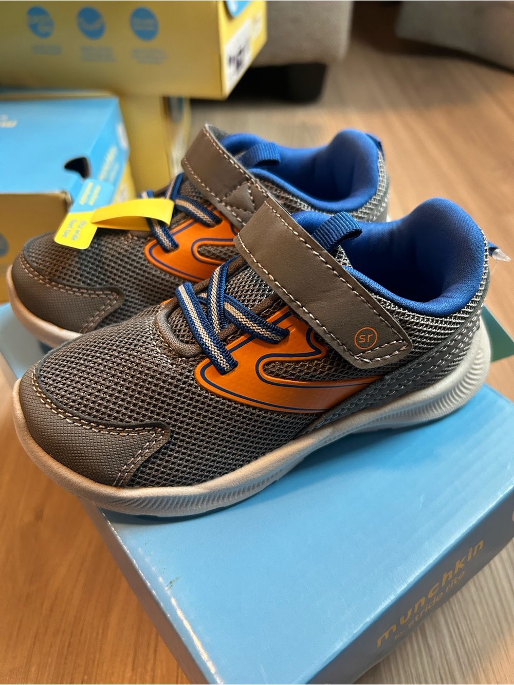 Stride Rite Gray Sneakers with Orange Accent and Blue Lining